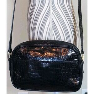 Made In Italy Croc Embossed 100% Leather Purse Crossbody Bag Vtg Talbolts